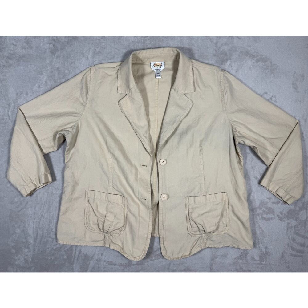 Vintage Talbots Women's Linen Blend Utility Blazer Jacket 20W Neutral Lagenlook”